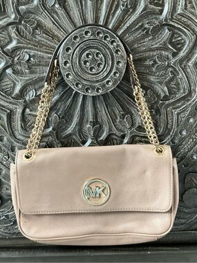 Michael Kors Blush Leather Shoulder Bag with Gold Chain